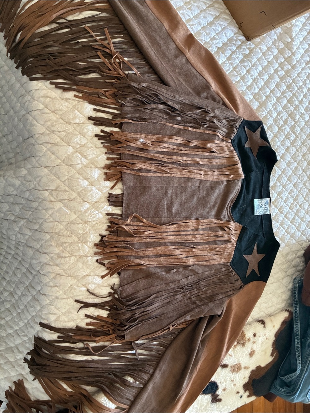 Johnny Was Brown Suede Fringe Jacket with Black Star Yoke - Picture 4 of 9